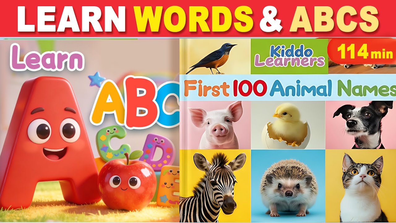 🧸 First 100 Animal Names & Learn ABC 🔤 Vocabulary, Phonics & Alphabet Learning for Toddlers