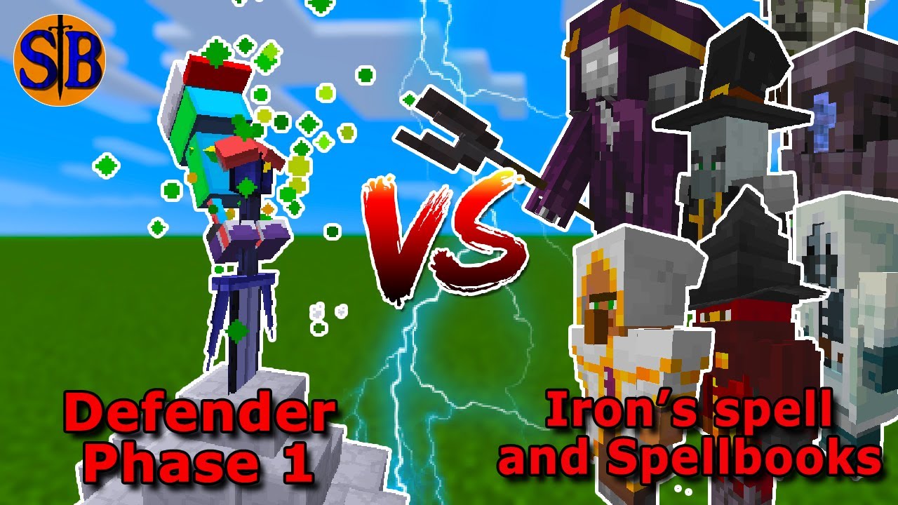 Defender vs Iron's Spell and Spellbook's Mobs | Minecraft Mob Battle
