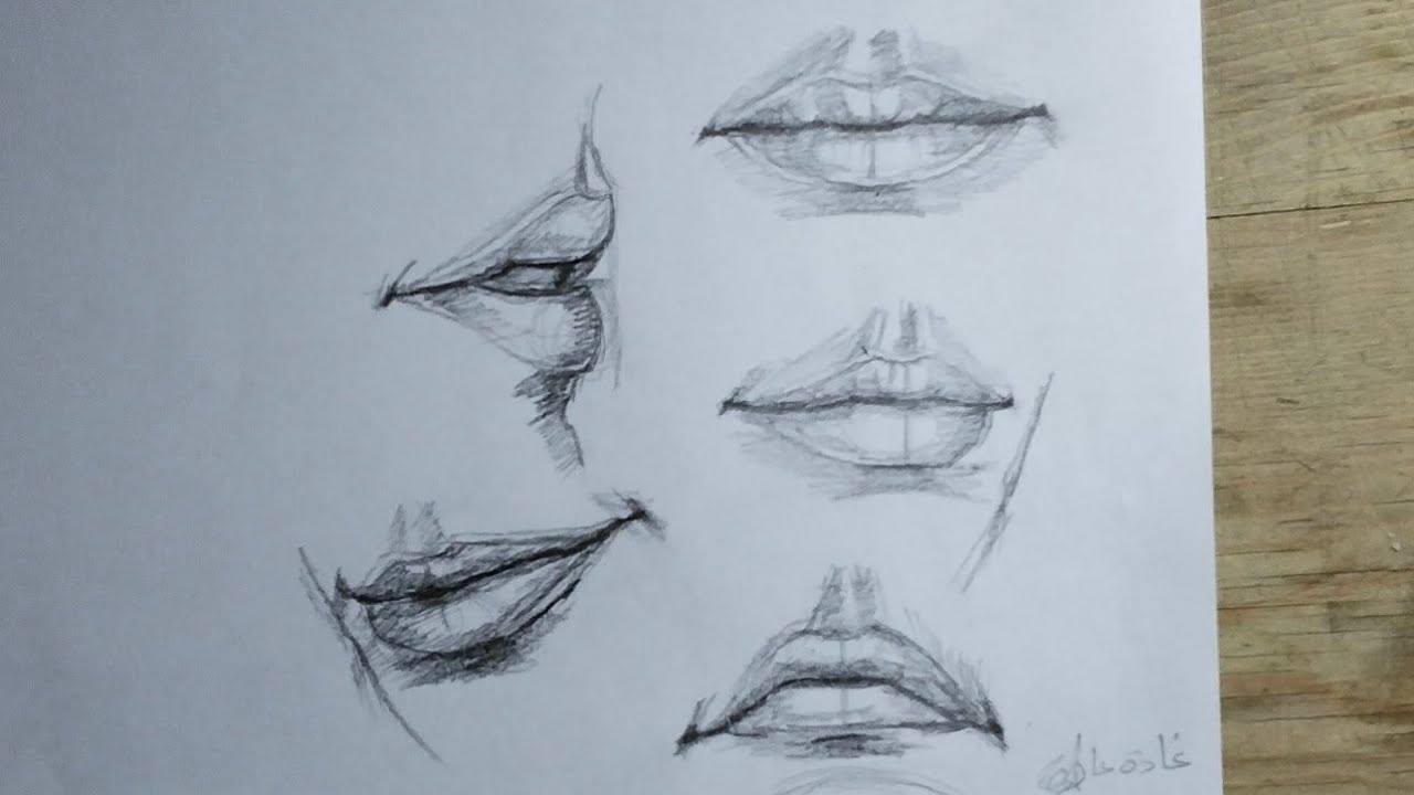 رسم الفم بالقلم الرصاص خطوة بخطوة|رسم الفم باتجاهات مختلفة للمبتدئين 