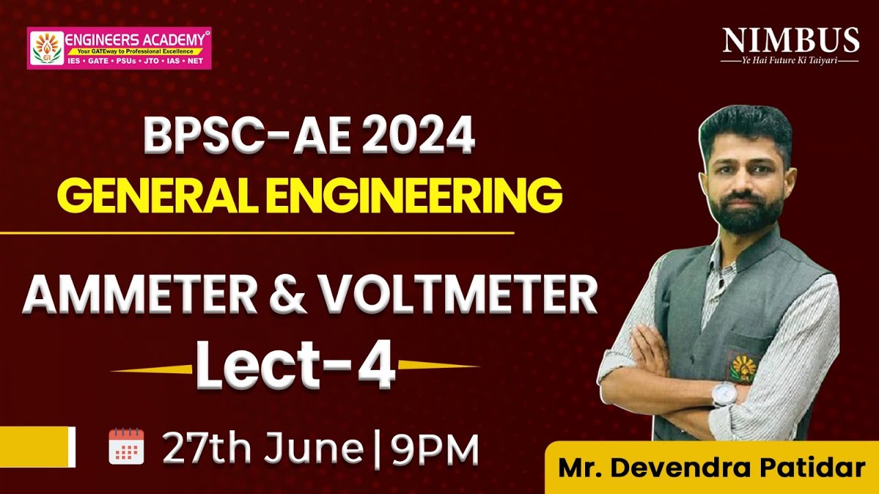 BPSC AE Vacancy 2024 | General Engineering for BPSC AE 🔴 Free Live Class | Ammeter & Votmeter | L-4