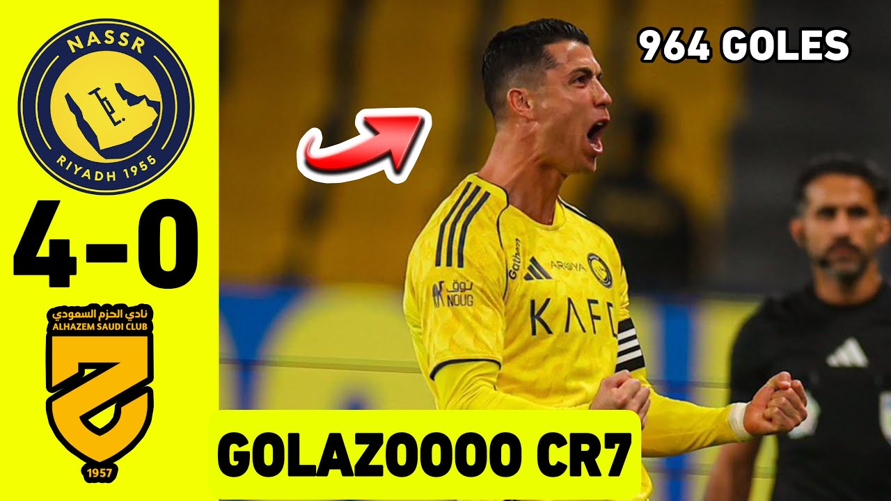 CRISTIANO RONALDO GOLAZO Y  DOBLETE HISTORICO CON AL NASSR 4-0 AL HAZM | LIGA SAUDI CR7 GOL