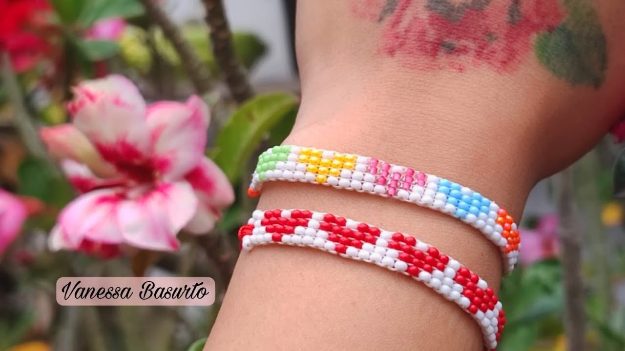 PULSERA DE MOSTACILLAS / CHAQUIRAS SIN TELAR ❤️❤️ EASY SEED BEAD BRACELET ❤️❤️ SQUARE STITCH ❤️❤️