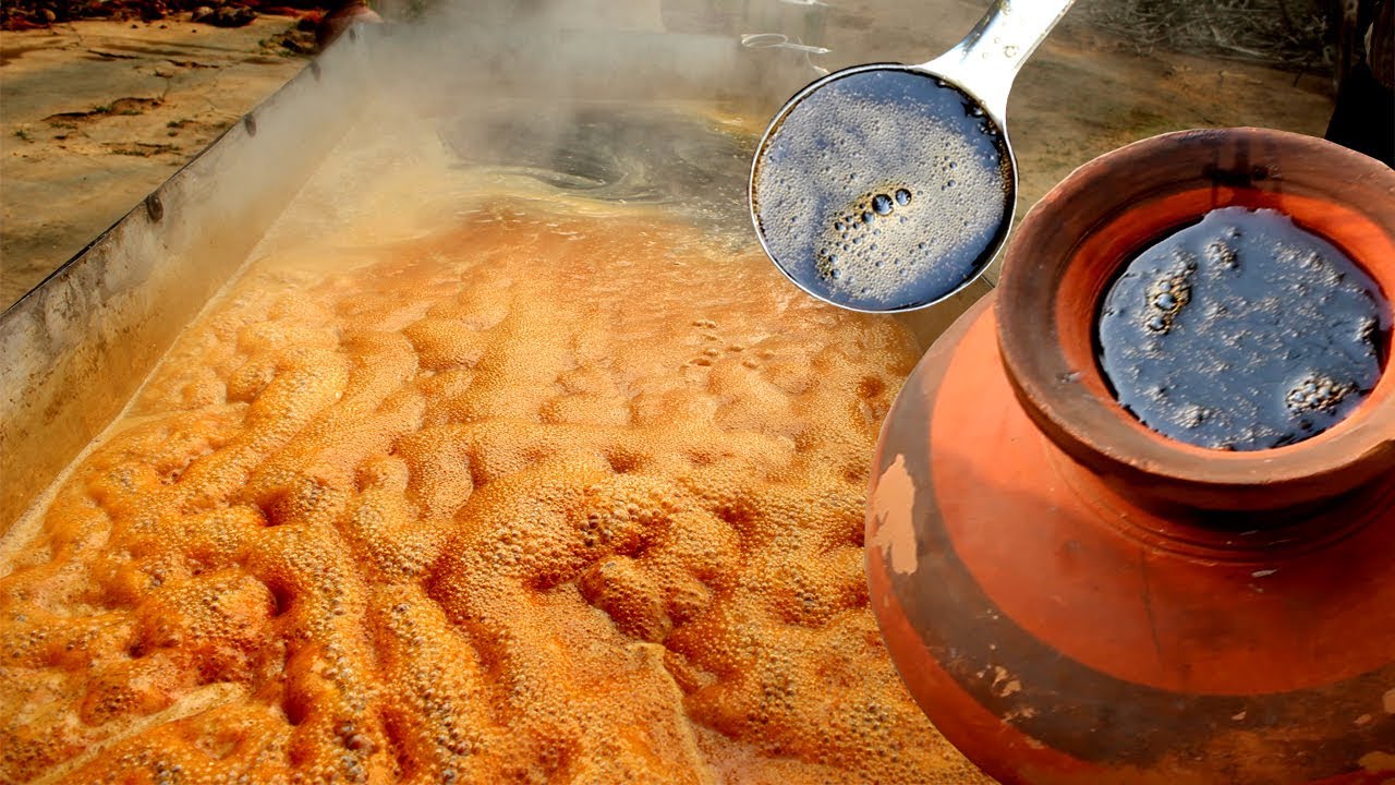 Amazing Food Processing of Date Palm Jaggery in Village | Traditional way Making Jaggery