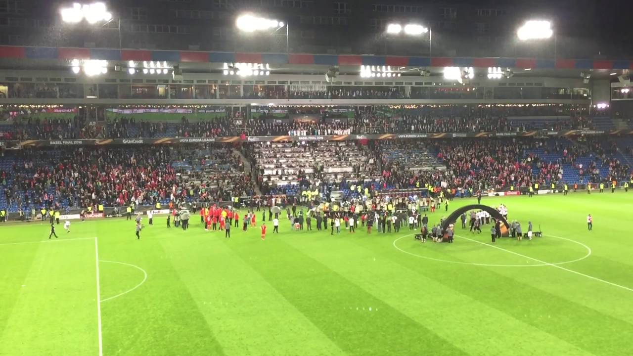 The winners ceremony of Sevilla FC in UEFA Europa league final 2016 in Basel