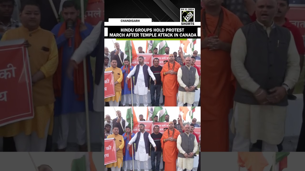 Hindu groups hold protest march in Chandigarh following temple attack in Canada