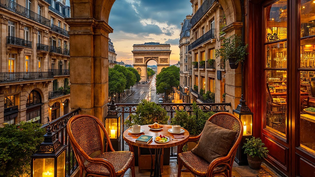 Evening Jazz in Paris ☕ Arc de Triomphe Balcony Café Ambience & Relaxing Jazz Music for Focus, Work