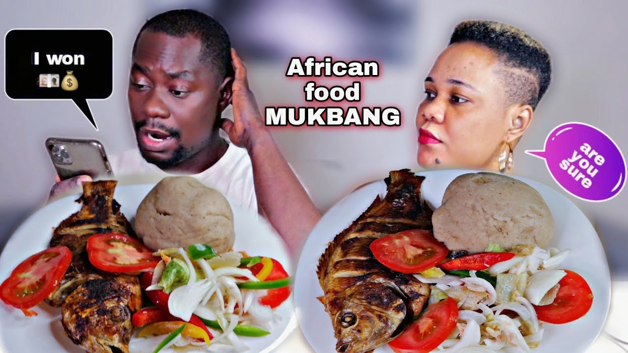 WE WON A LOTTERY MUKPRANK ON WIFE 😂| AFRICAN FOOD MUKBANG |BANKU + GRILLED FISH with SHITO MUKBANG