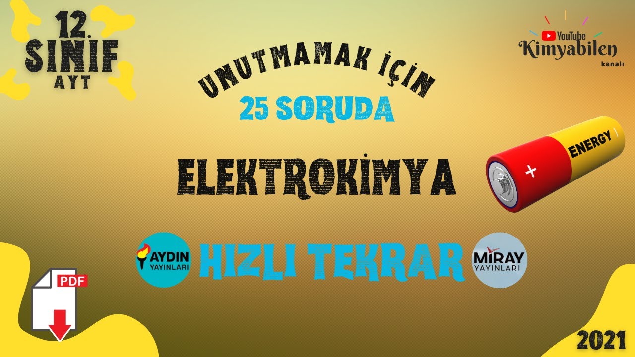 ELEKTROKİMYA HIZLI TEKRAR SORU ÇÖZÜMÜ - 12 KİMYA - AYT KİMYA