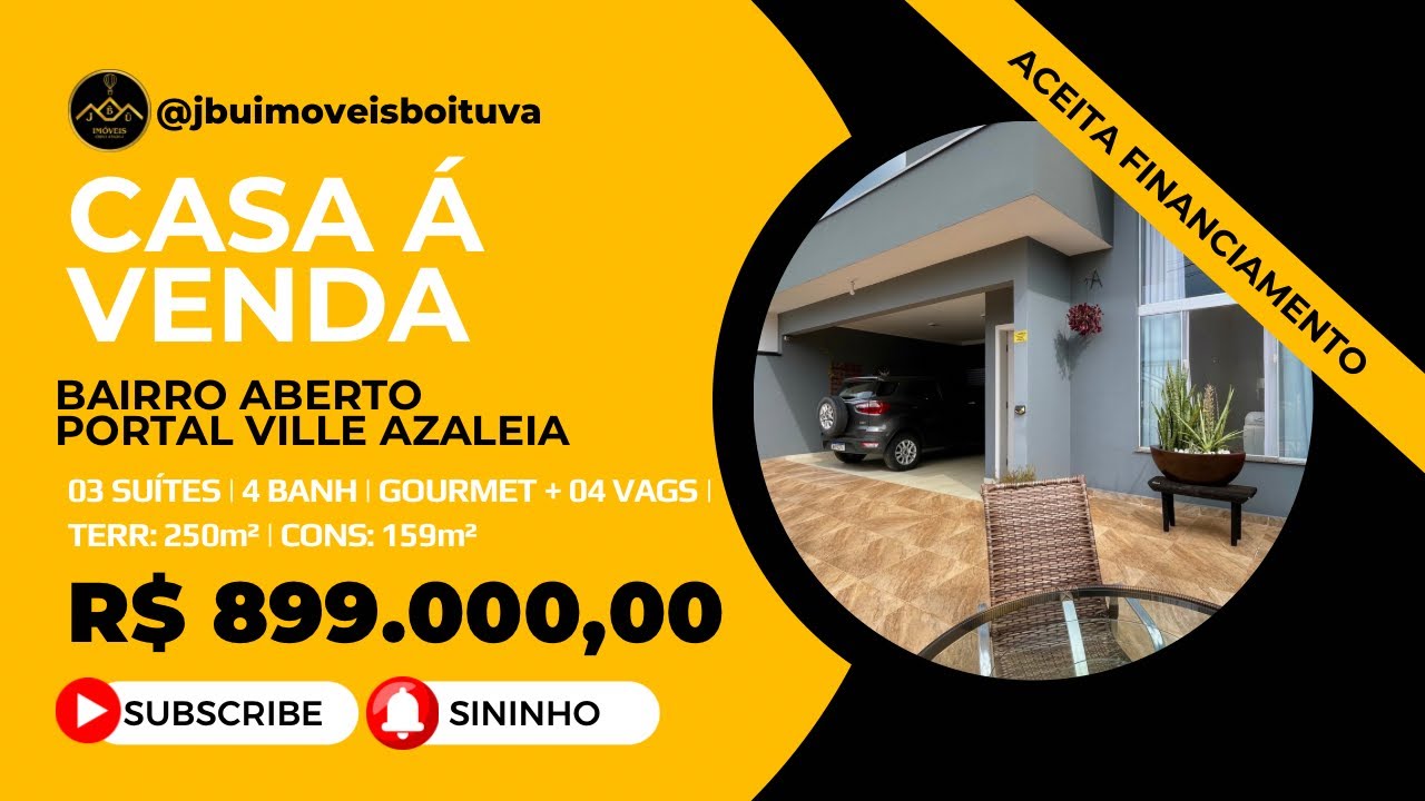 Casa com 3 suítes à venda no Portal Ville Azaleia em Boituva | 159m² | R$ 899 mil