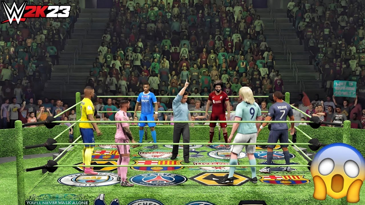 WWE 2K23 - Messi & Cristiano vs Mbappe & Haaland vs Neymar & Salah - Triple Threat Tag Team Match