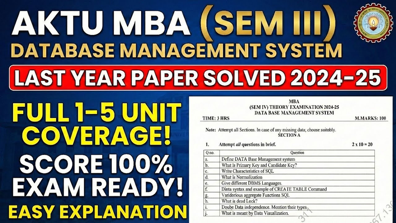 Database Management System Question Paper Solution | Important Questions, Topics | MBA 3rd SEM AKTU 