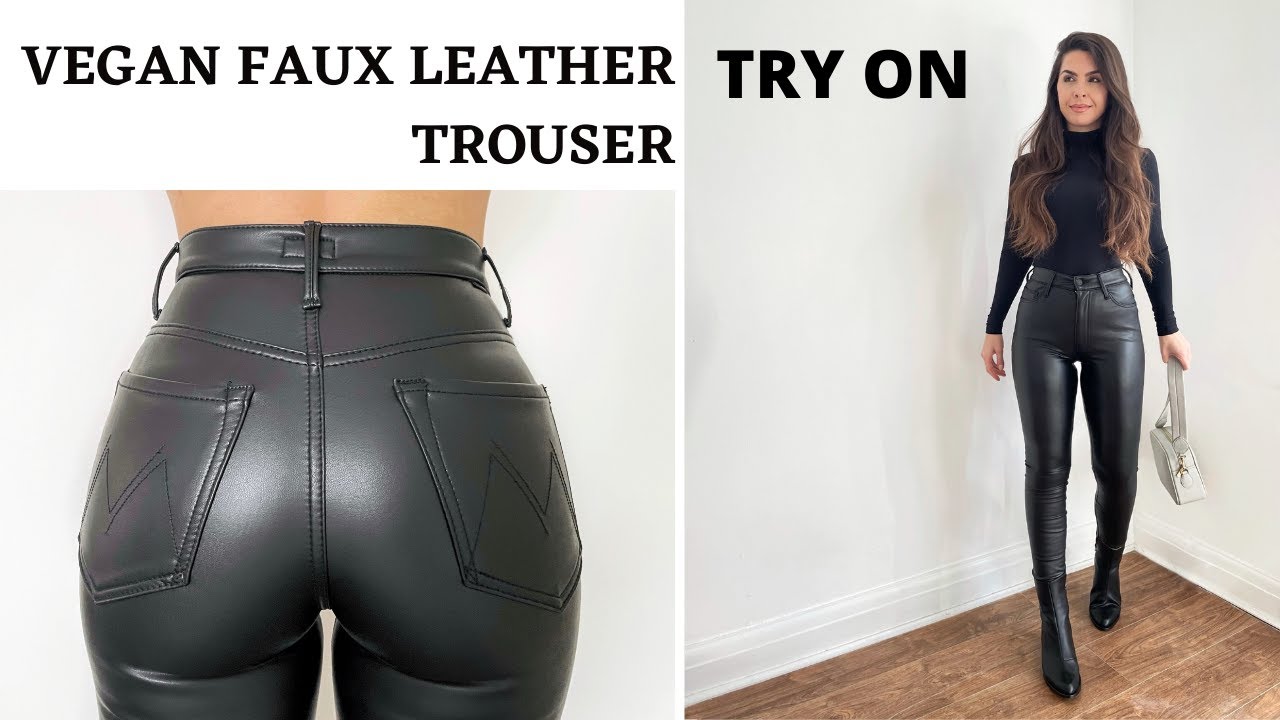 VEGAN FAUX LEATHER TROUSER TRY ON | Honestly Alessandra