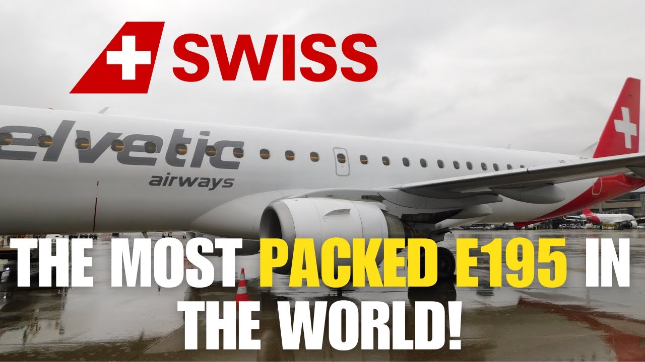 122 SEATS IN E195! Helvetic Airways Embraer rainy morning departure from Zurich