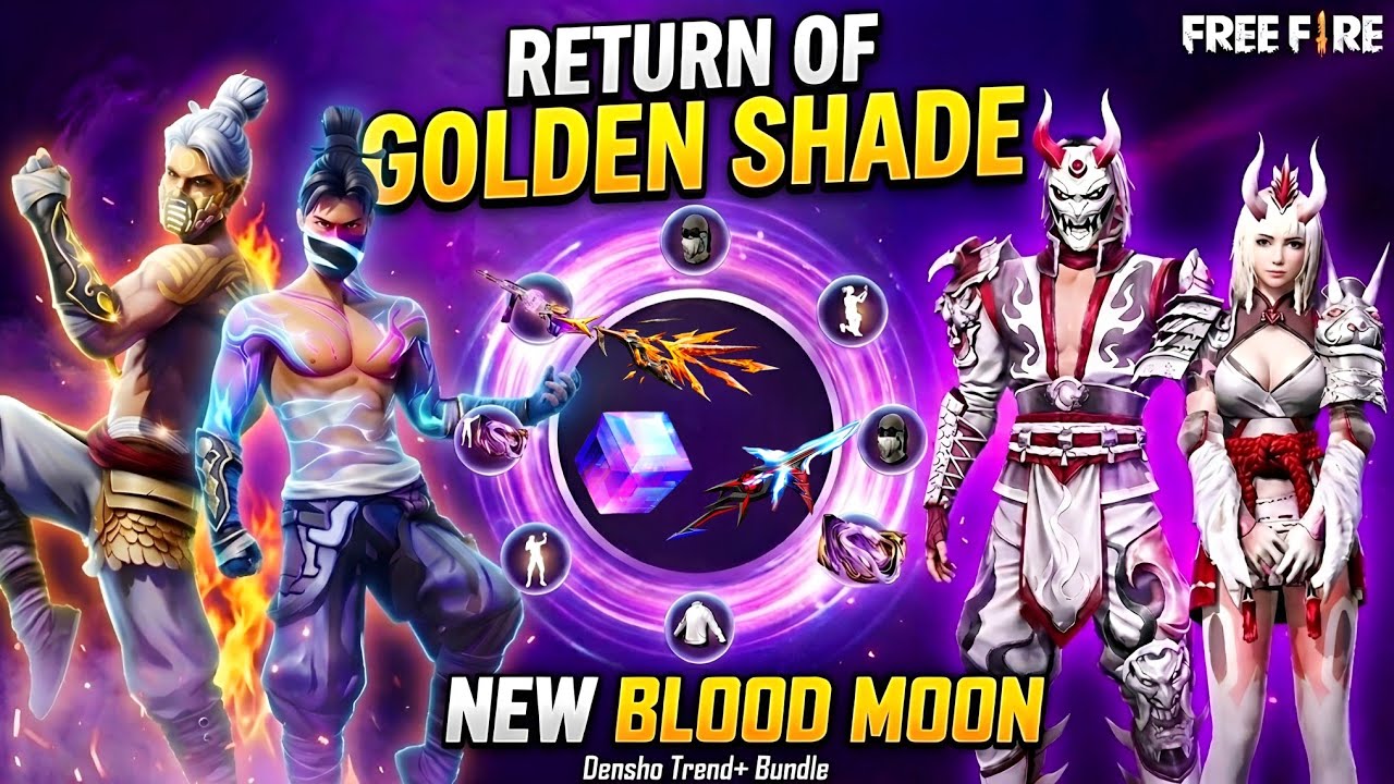 Golden shade Return confirm date. Blood moon bundle back. 🥳🤯. Ff new event. Free fire new event 🥵