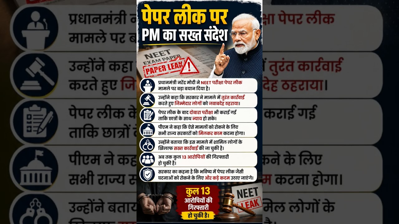 PM Modi's Strong Message on NEET Paper Leak | 13 Arrested | Breaking News #shorts