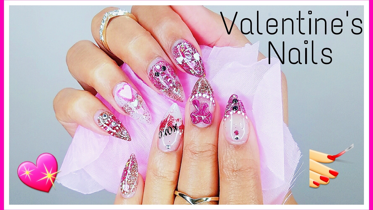 VALENTINE'S DAY NAILS | Glittered Acrylic Nails Tutorial