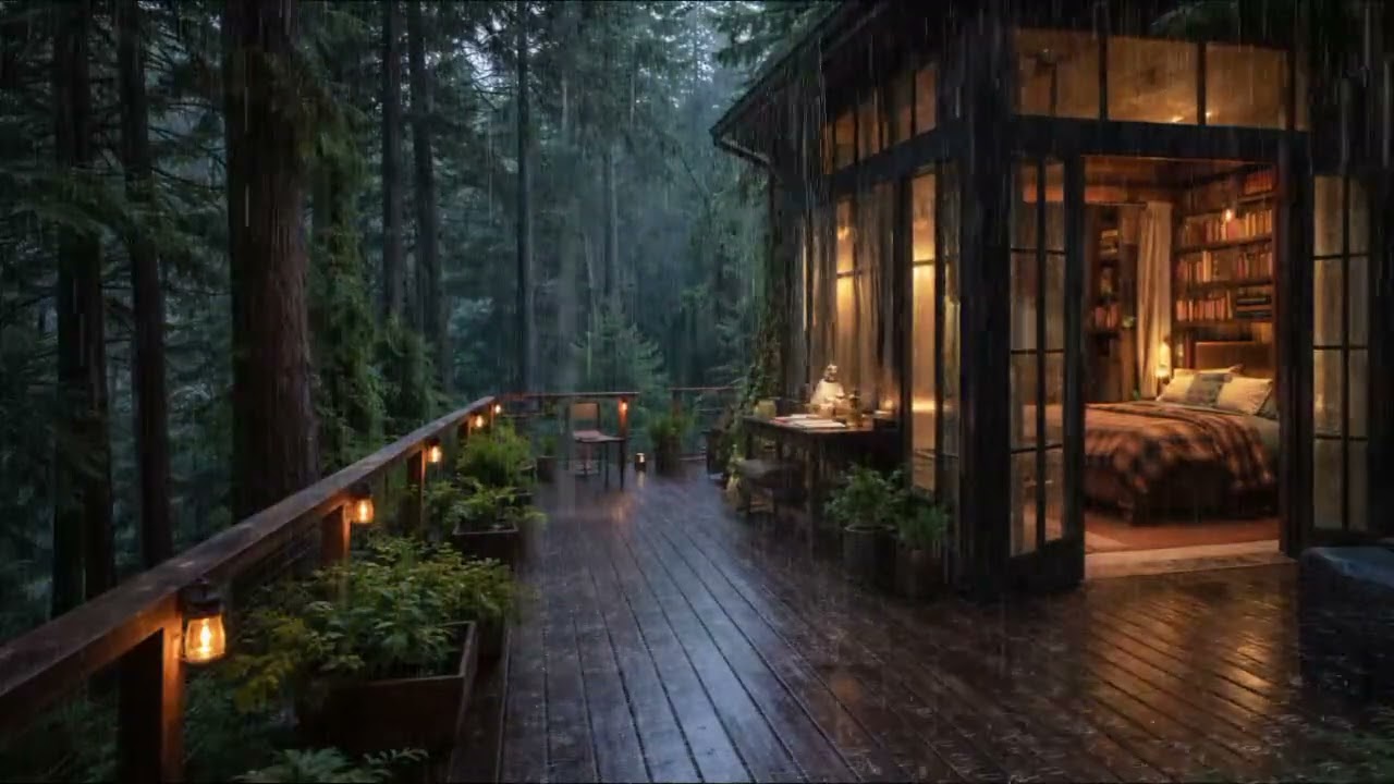 Cozy Night Rain in Wooden Cabin 🌲 ASMR Rain Sounds for Insomnia
