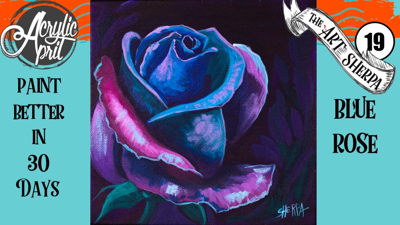 A blue Rose Easy Daily Painting Step by step Acrylic Tutorials Day 19 #AcrylicApril2020