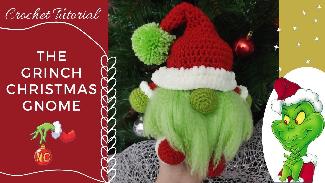 Mr Grinch - How to crochet the Grinch Christmas Gnome | Crochet Christmas decor | HOOKED ON YARN