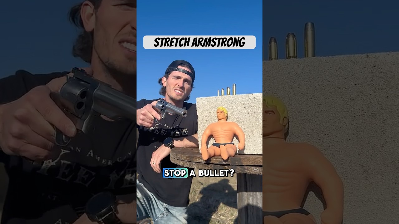 Stretch Armstrong vs different caliber bullets