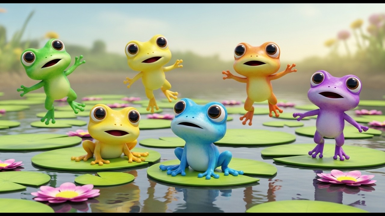 Cinco Sapinhos Croc, Croc, Croc | Rimas de Animais e Sons da Natureza