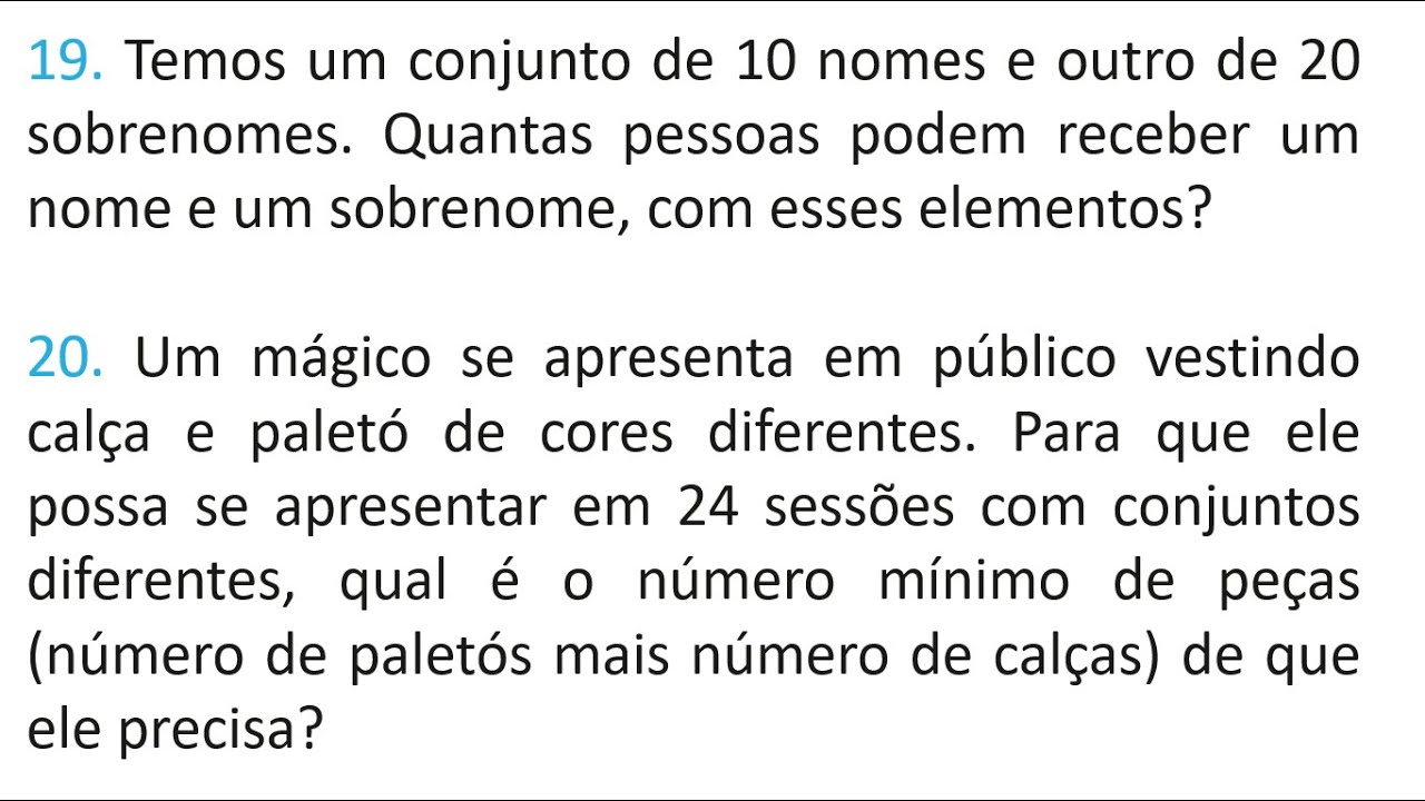 QUESTÕES 19 e 20 | Princípio Fundamental da Contagem.