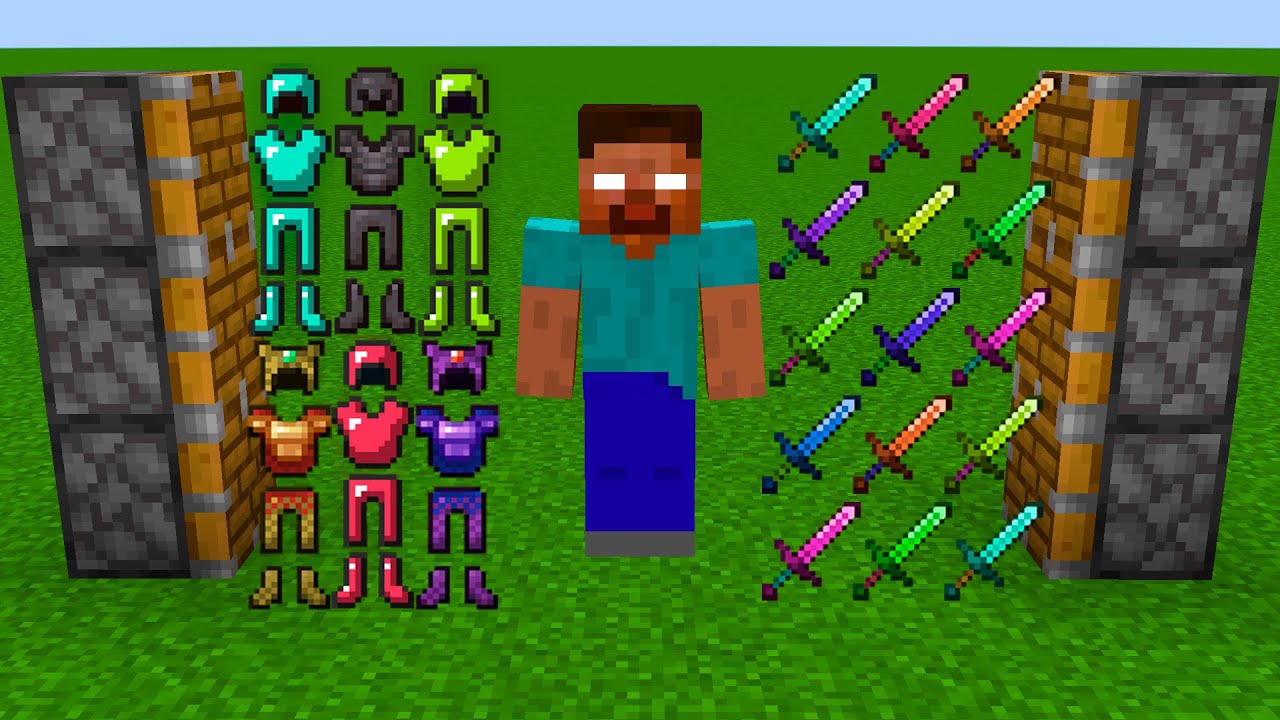 x123 Swords + x123 Armor + Herobrine Combined in Minecraft = x23 Bosses!!!