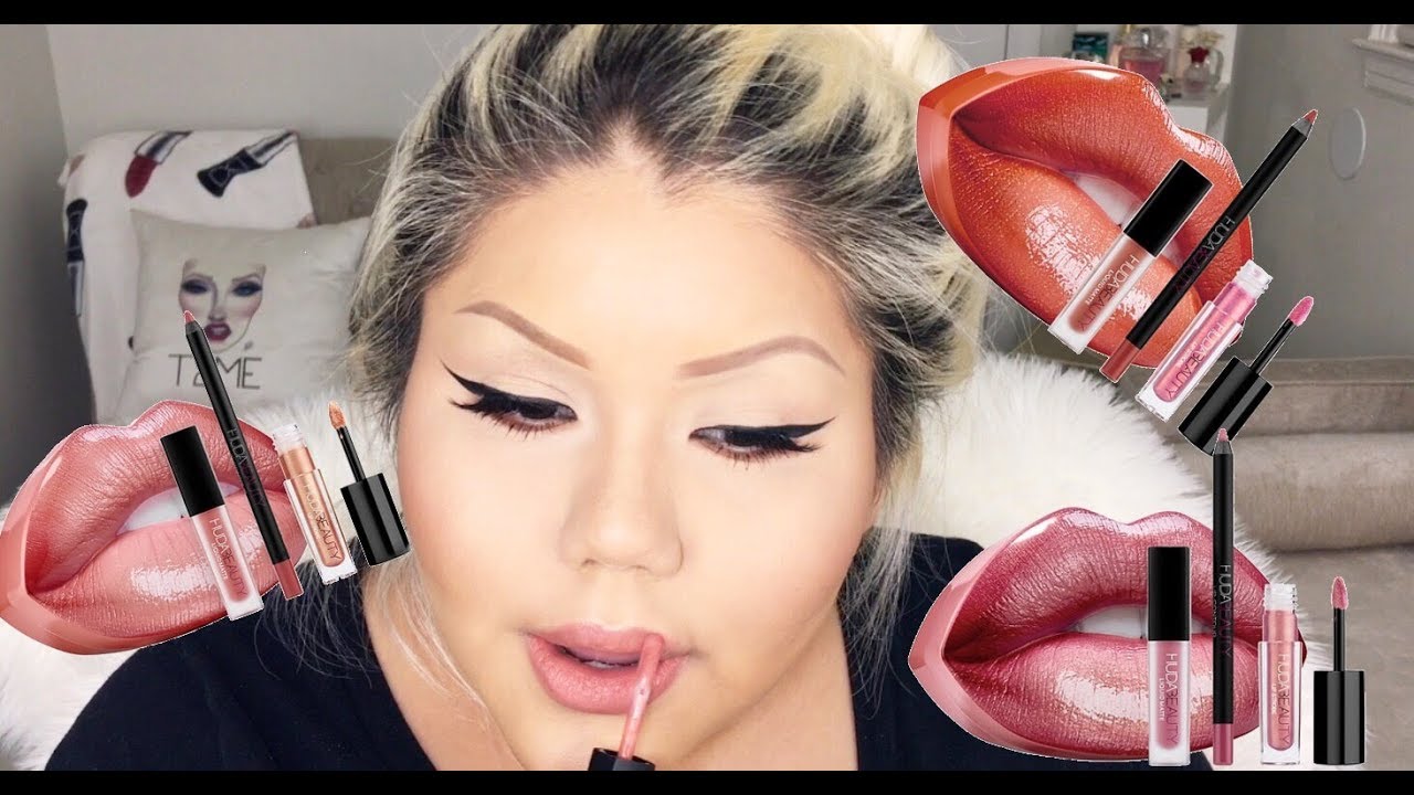 Huda Beauty NEW Contour & Strobe TRY-ON Lip Sets Swatches