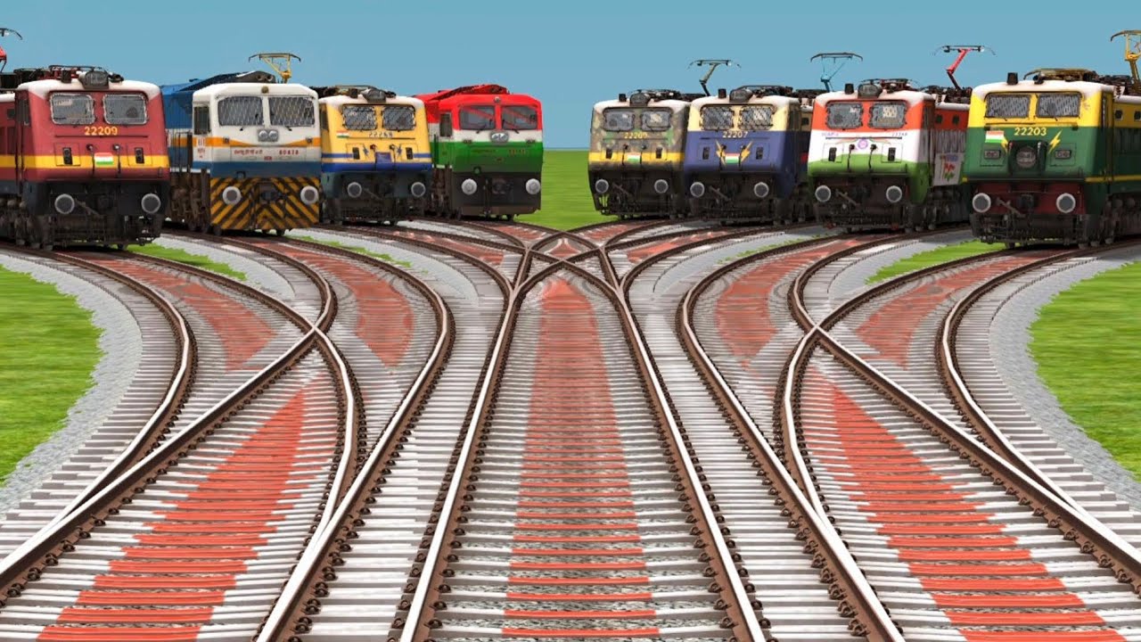 Bumpy Branched Railroad Crossing Train Videos || 3d Gameplay || all indian railway crossing tracks