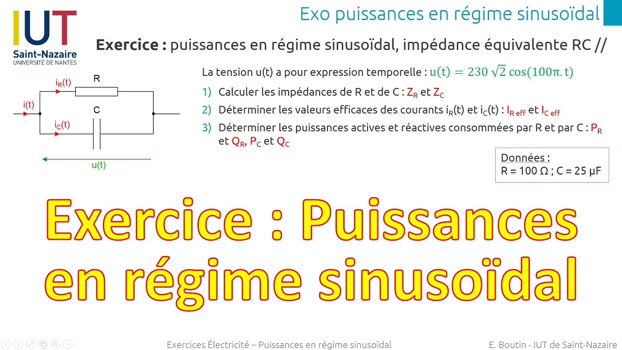 Exercice 1 : Puissances en régime sinusoïdal - dipôle RC parallèle