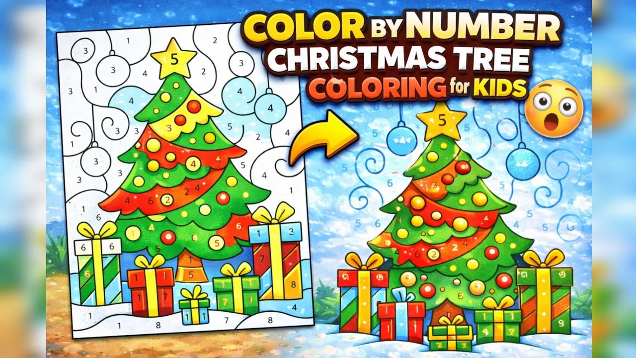 Color by Number. Christmas Tree Coloring for Kids