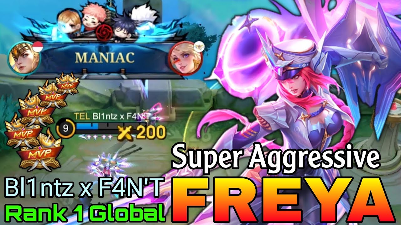 Aggressive Mode Freya Double MVP Gameplay - Top 1 Global Freya by Bl1ntz x F4N'T - Mobile Legends