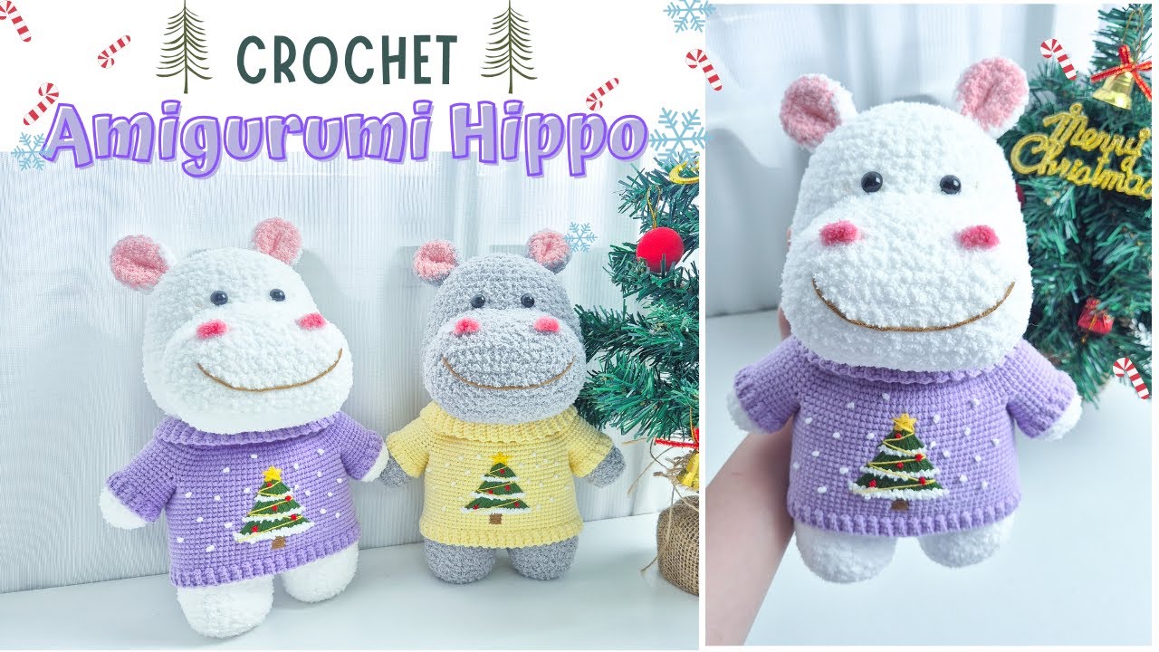 How to Crochet Amigurumi Hippo 🦛- Crochet Christmas Ornaments | NHÀ LEN