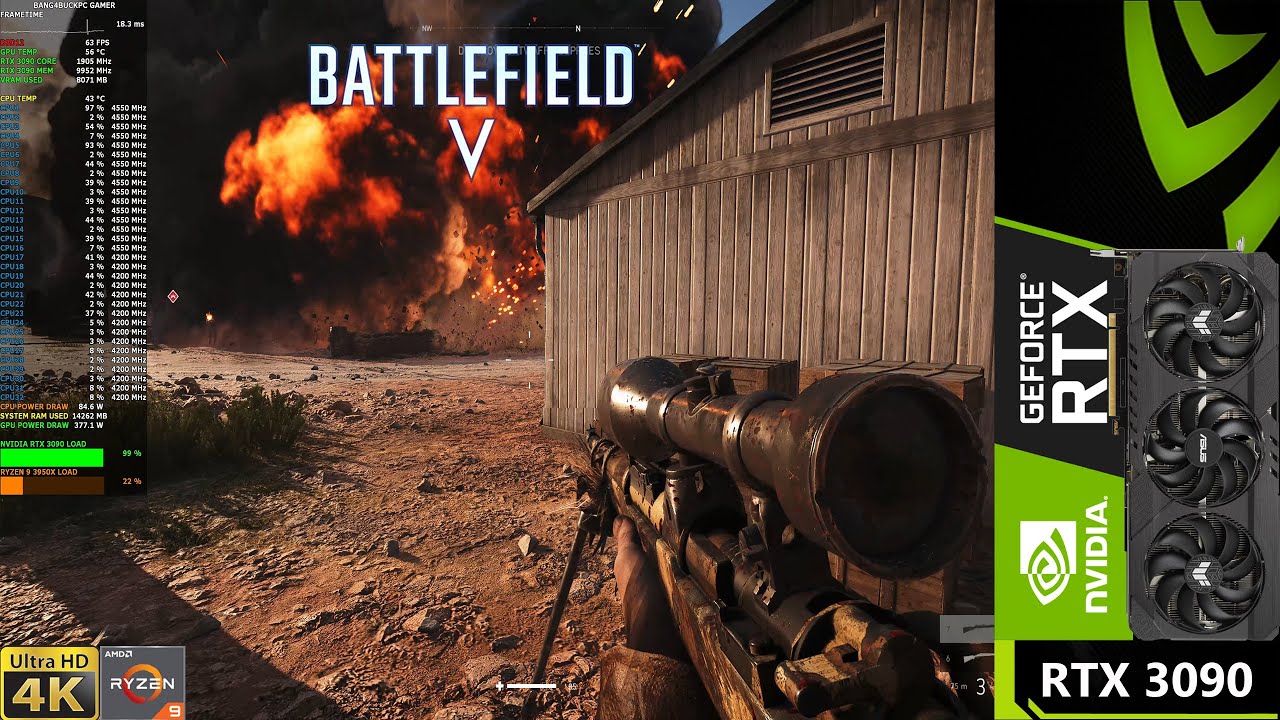 Battlefield V Max Settings Ray Tracing 4K | RTX 3090 | Ryzen 3950X OC