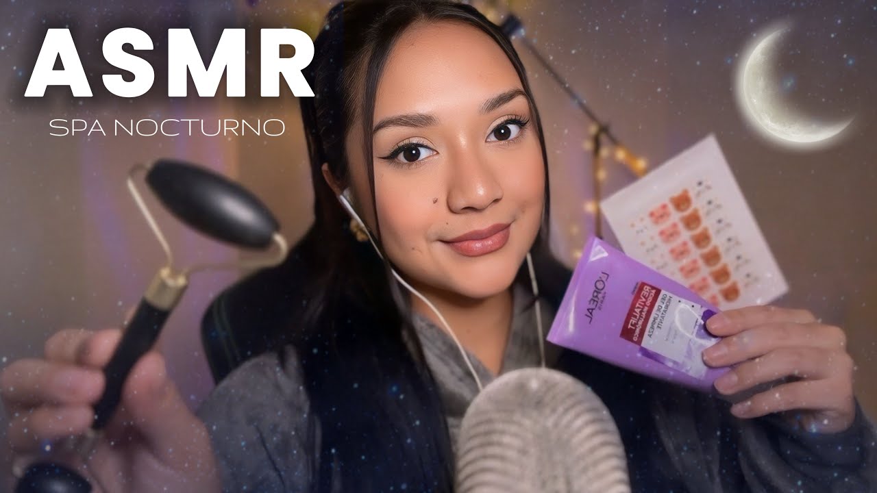 ASMR SPA NOCTURNO 🌙 - CUIDADO FACIAL PARA TU ROSTRO y MASAJES FACIALES (doble audio)