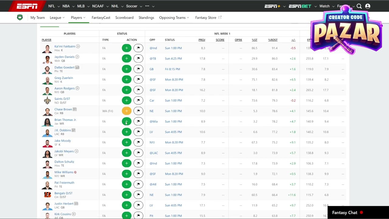 How to add a Free Agent to Your Team on ESPN Fantasy Football