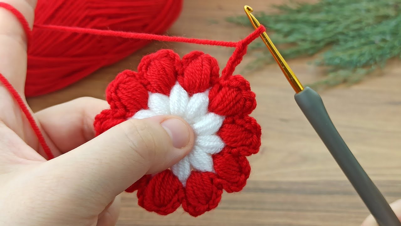 Wow 💯💯 very easy red colors crochet daisy motif making #crochet #knitting