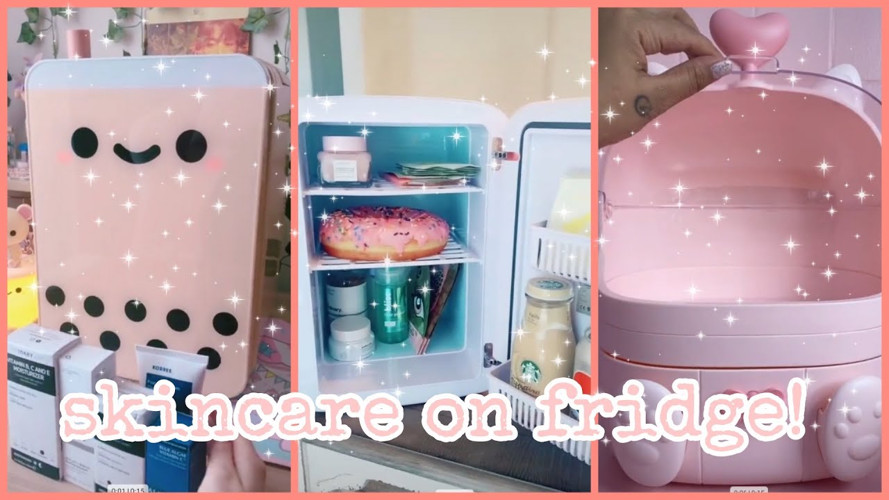 SATISFYING SKINCARE PRODUCTS ON MINI FRIDGE ASMR - RESTOCK , ORGANIZE & REFILL - finds.