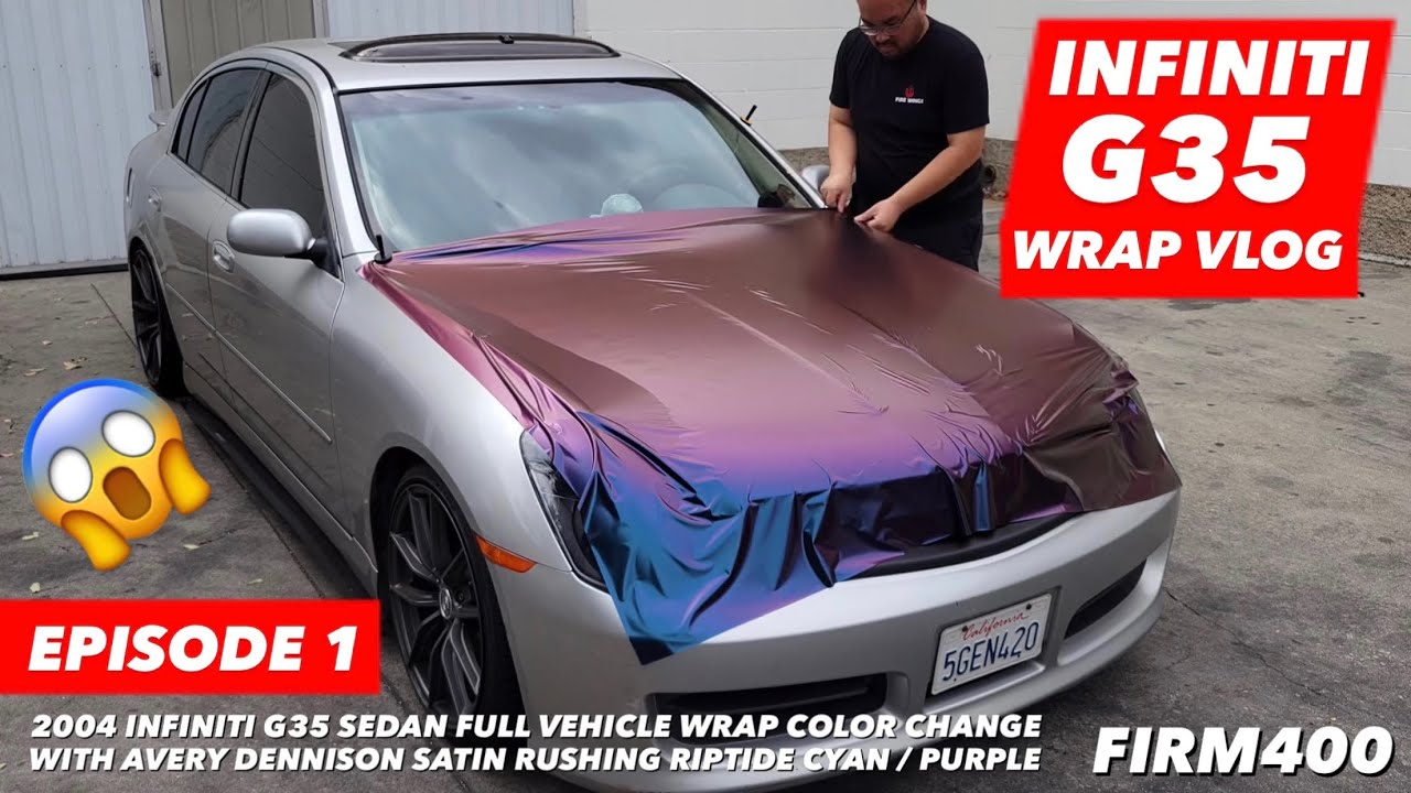 Полная оклейка Infiniti G35 виниловой пленкой Avery Satin Rushing Riptide цвета «голубой пурпур»,...