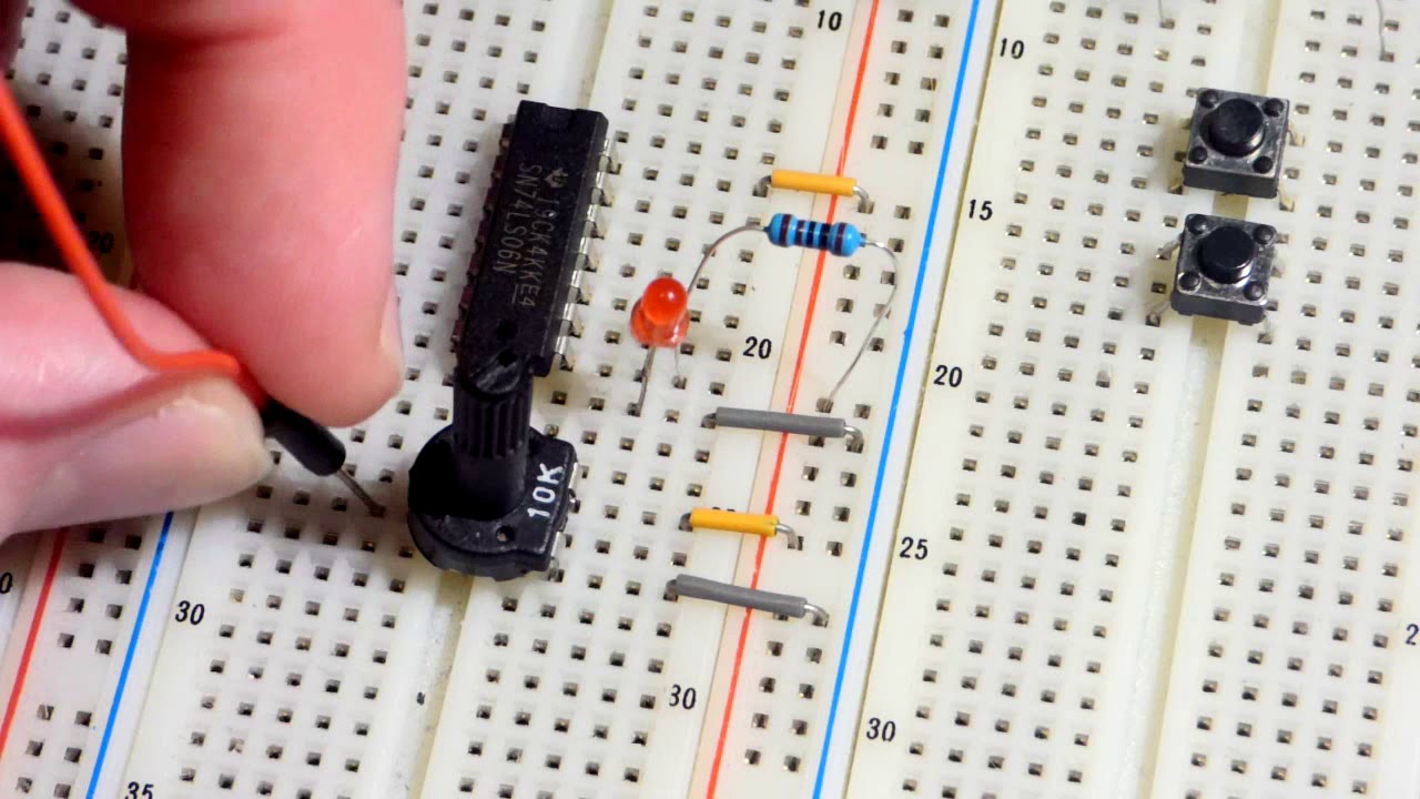 SN74LS06N hex inverter open collector output NOT gate IC demonstration circuit