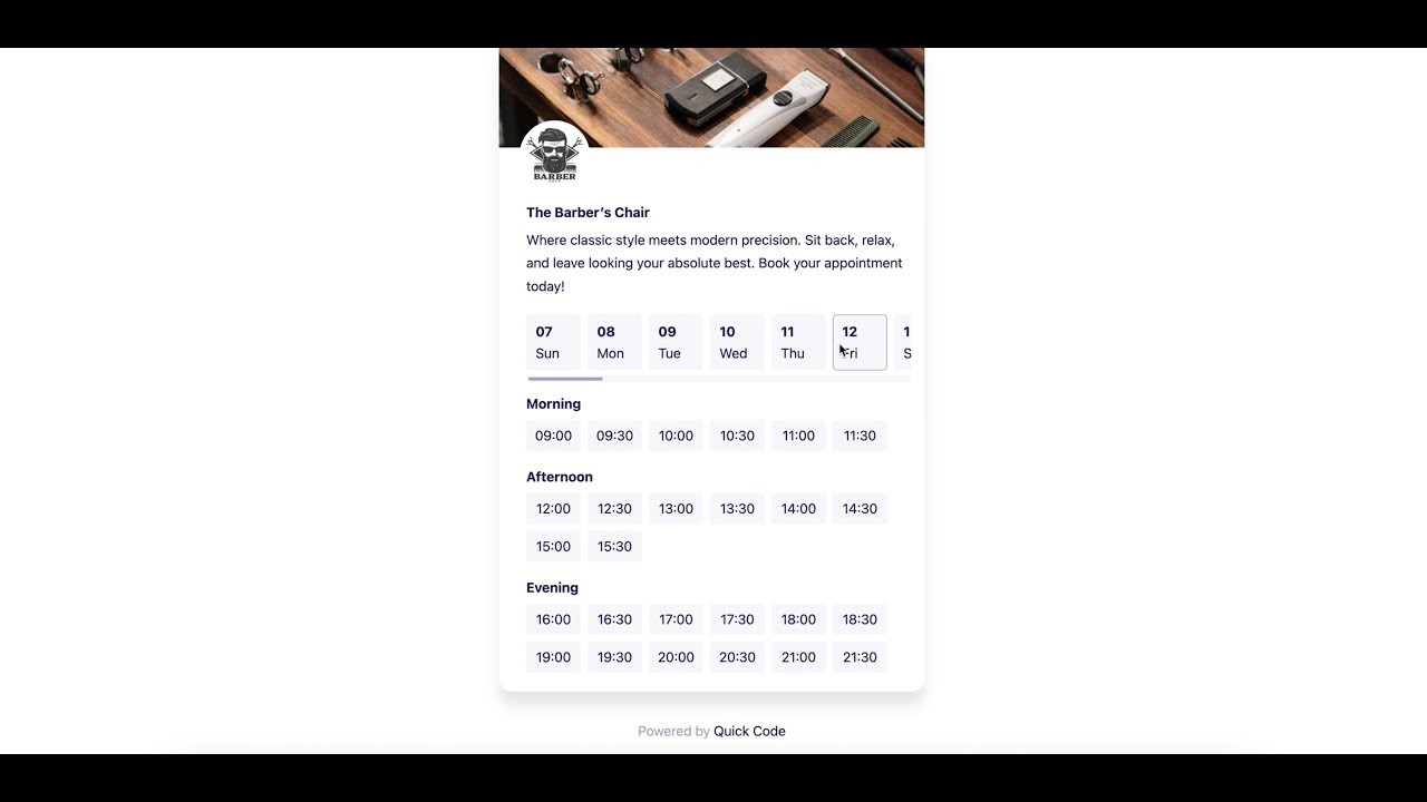Appointment Booking with Quick Code