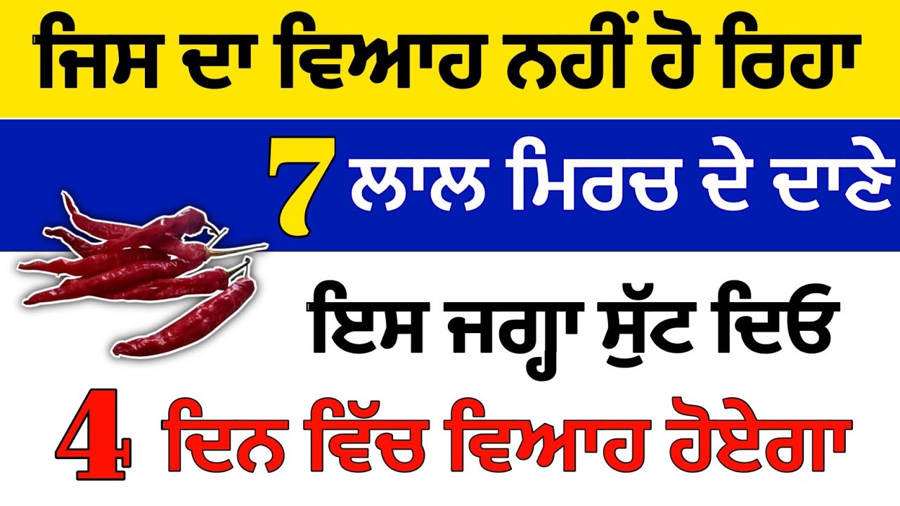 ਜਿਸਦਾ ਵਿਆਹ ਨਹੀਂ ਹੋ ਰਿਹਾ 7 ਲਾਲ ਮਿਰਚ ਦੇ ਦਾਣੇ ਇਸ ਜਗ੍ਹਾ ਸੁੱਟ ਦਿਓ 4 ਦਿਨ ਵਿੱਚ ਵਿਆਹ ਹੋਵੇਗਾ#sukhmanisahib 