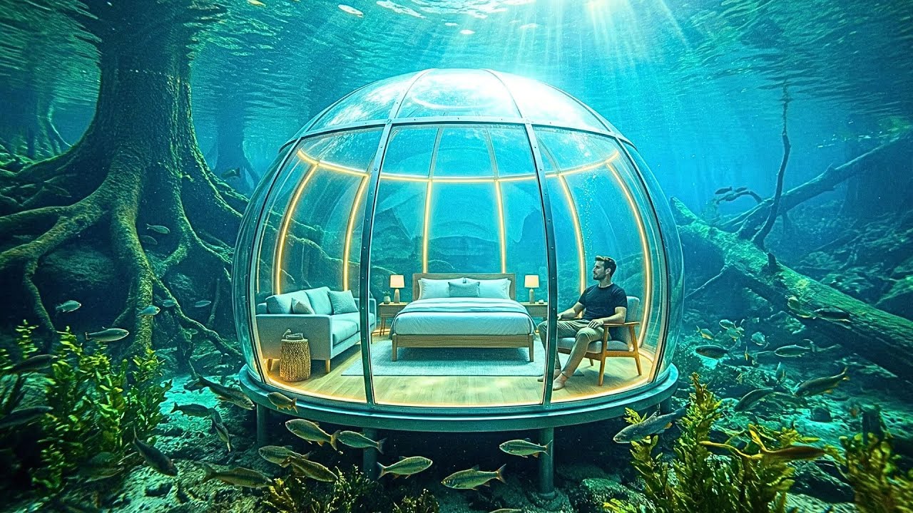 Building underwater! This man made a glass bubble house at the bottom of a secret forest lake (ASMR)