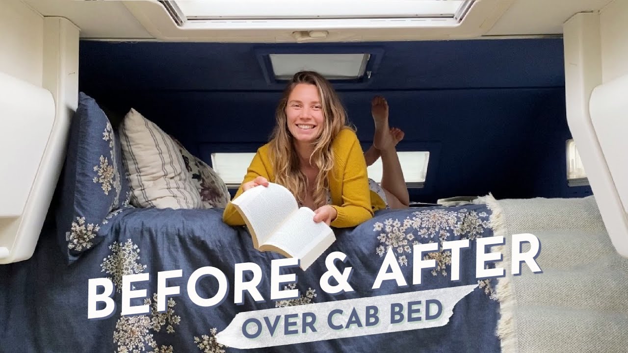 Over cab bed BEFORE and AFTER | Our DIY camper | RV renovation for full time VAN LIFE