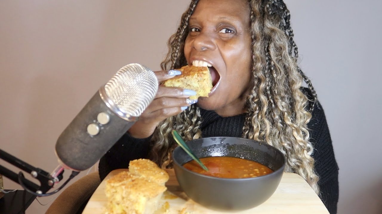 Holiday Cornbread With Sweet Beans ASMR Eating Sounds