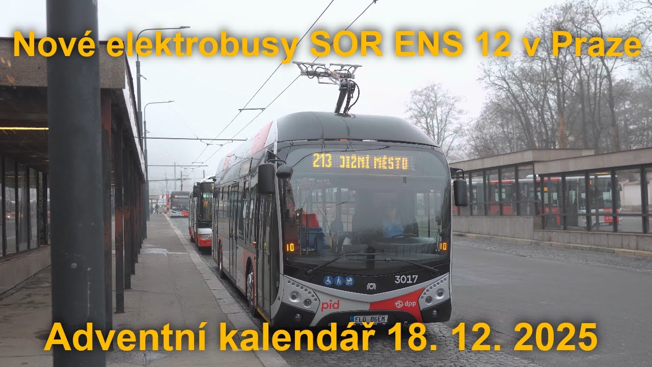 První den provozu elektrobusů SOR ENS 12 na lince 213, 18. 12. 2025