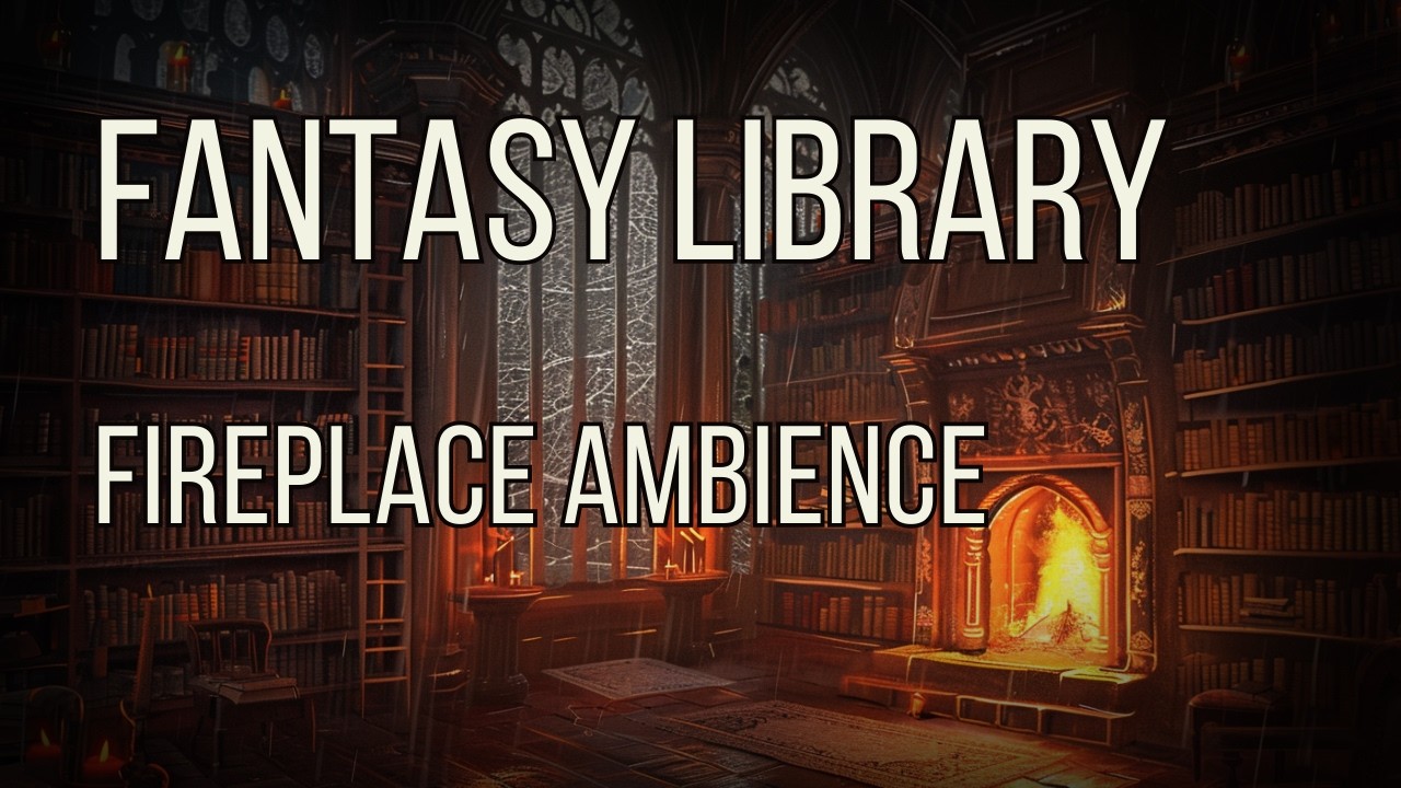 Fantasy Library Ambience 📚 Fireplace & Rain | Cozy Study Atmosphere (4 Hours)