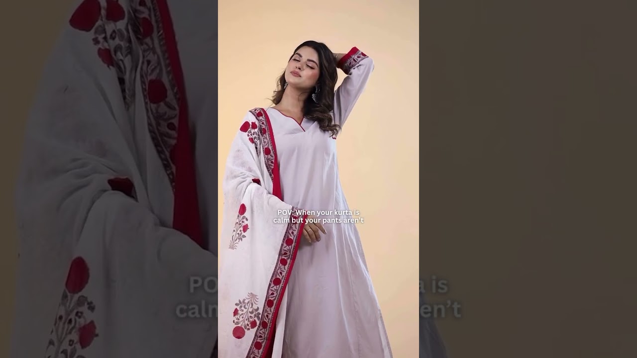 Soft Grey & Red Cotton Kurta Set | Comfortable Yet Statement Indian Ethnic Wear | Everyday Elegance