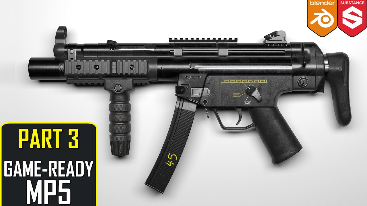 Texturing MP5 SMG Weapon Gun in Substance Painter and Blender - (Part 3)