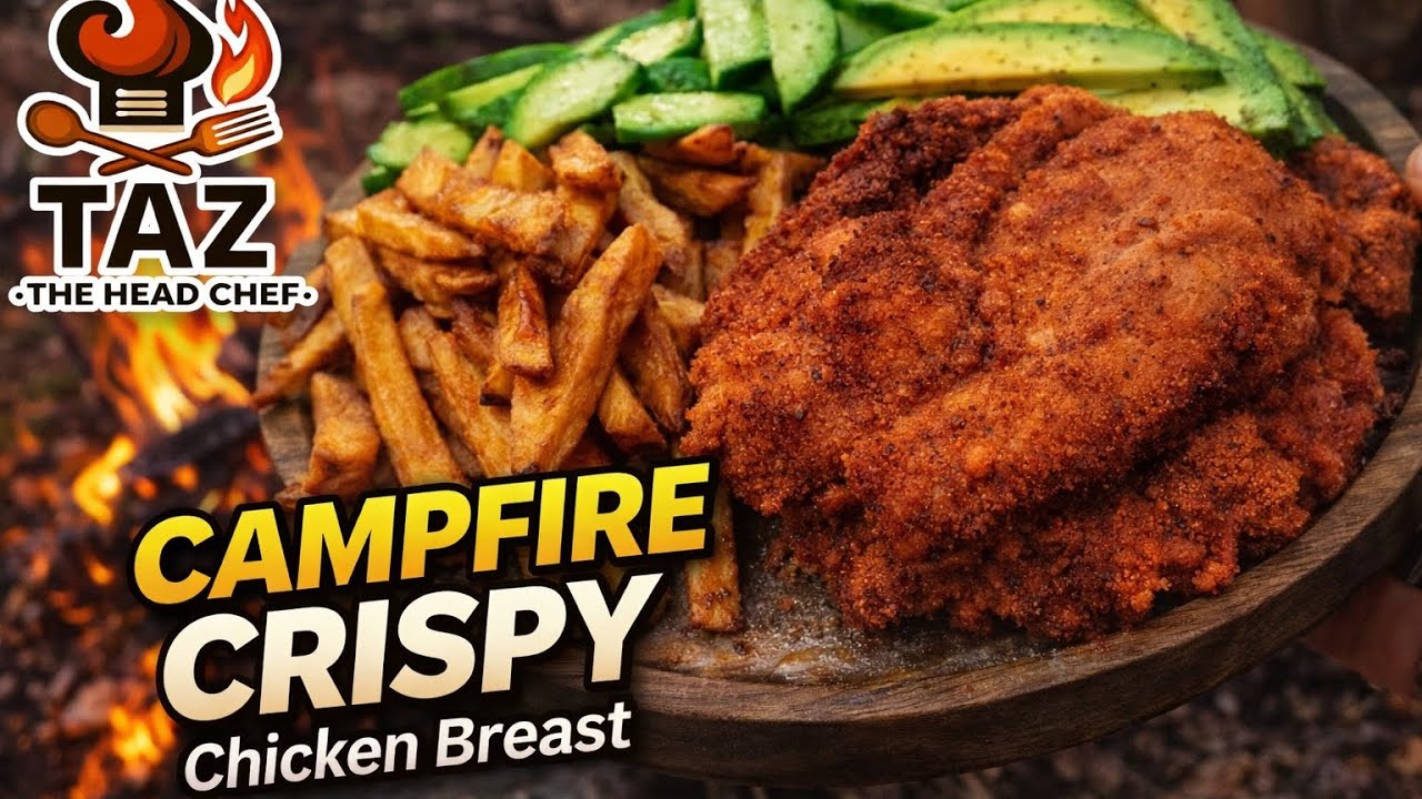 CAMPFIRE CRISPY Chicken Breast 🔥 Cooked Over Open Fire